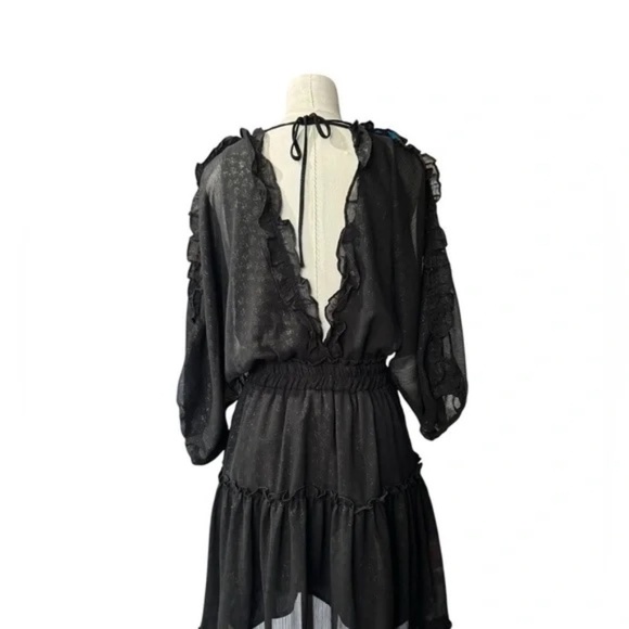 LOVESTITCH - Boho Black Midi Sheer dress with Gold Accents in Sz Small - Picture 6 of 7